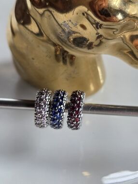 3 Pandora Inspired Within Sterling Silver Light Pink, Red, Blue Pavé SpacerCharm